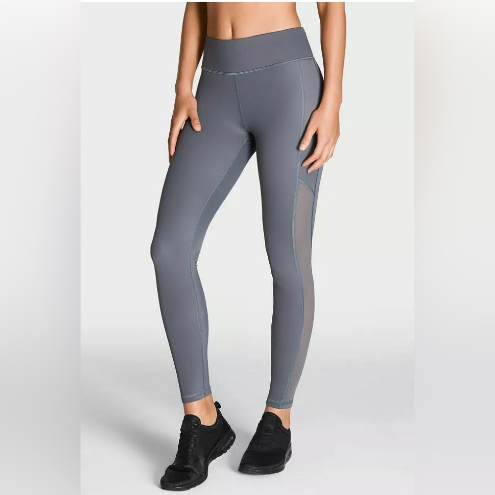 VICTORIA S SECRET SPORT GRAY MESH PANEL KNOCKOUT LEGGINGS.